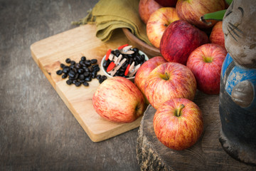 still life of organic apples and coffee