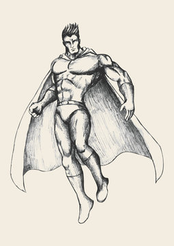 Male superhero cartoon character sketch Royalty Free Vector