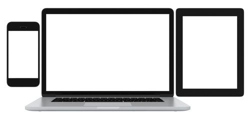 blank phone tablet and laptop on white background