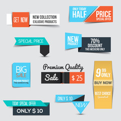Collection of Sale Discount Styled origami Banners