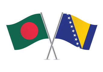 Bangladesh and Bosnia and Herzegovina flags. Vector.