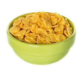 Bowl with corn flakes isolated on the white background
