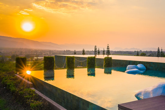 Pool, Mountain and sunset / sunrise, thailand