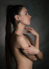 Fototapeta premium Portrait of beautiful sensual woman, close-up. Studio shot.
