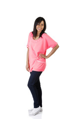 Woman wearing pink shirt