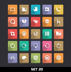 Trendy Vector Icons With Long Shadow Set 20