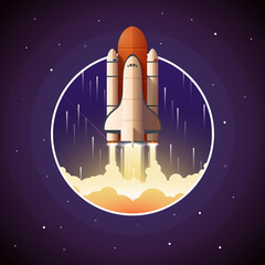Space Shuttle Launch. Vector illustration with spaceship
