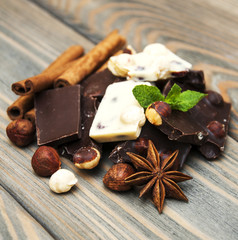 Dark and white chocolate with nuts