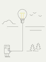 Concept of idea - man holding a balloon - lightbulb