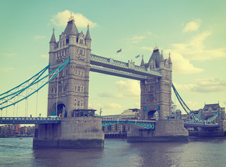 Fototapeta na wymiar Tower Bridge, London, England. Retro filtered image.