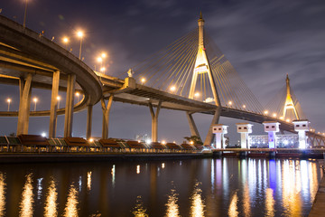 Fototapeta na wymiar bridge construction on night landscape