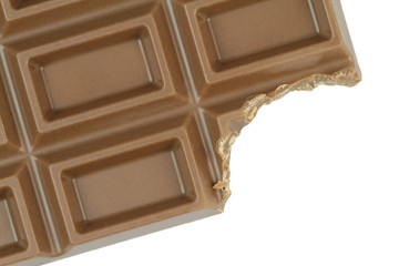 Bitten chocolate on white background