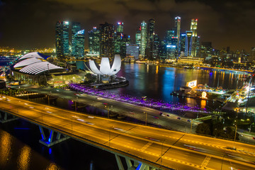 Fototapeta na wymiar Marina Bay Sands view from Singapore Flyer at Night in singapore