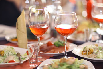 tableware, glass beakers in the restaurant