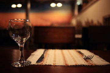 tableware, glass beakers in the restaurant