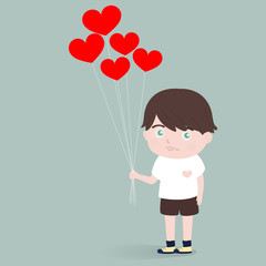 little boy with heart balloons