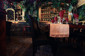 glasses of red wine at restaurant concept alcohol