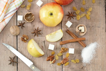 Ingredients for apple pie cooking