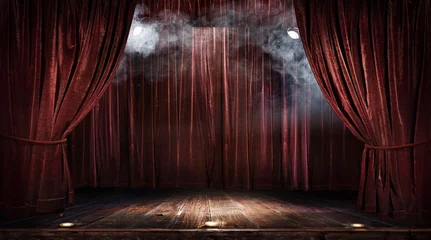 Schilderijen op glas Magic theater stage red curtains Show Spotlight © vitaliy_melnik