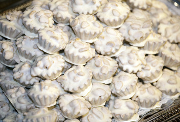 White chocolate cookies with peanuts and vanilla