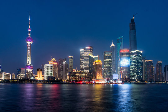 Fototapeta Pudong landmarks at night in Shanghai, China