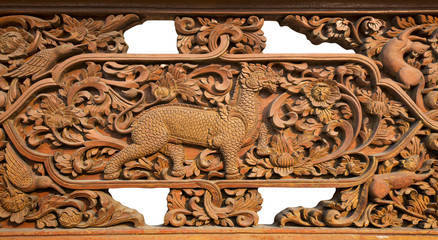 Carved wooden animals in thailand mythology