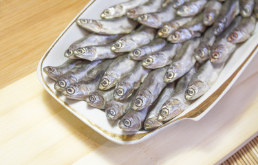Anchovy salted fish on a platter
