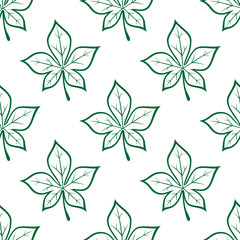 Fototapeta premium Green stylized chestnut leaves seamless background
