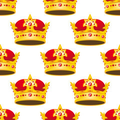 Seamless golden crowns with gems pattern