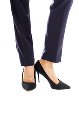 Close up on businesswoman slim legs