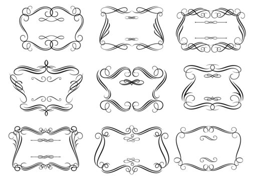 Retro curlicue frames or cartouches in romantic style