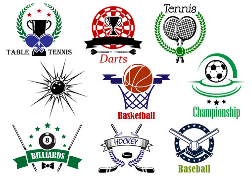 Sports emblems and logo with heraldry design elements