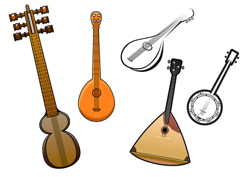 Folk stringed musical instruments design elements