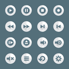 vector flat design round various media player icons set
