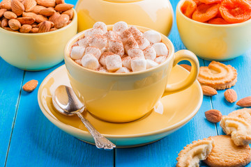 Hot chocolate in a yellow cup