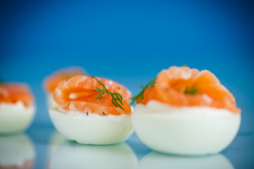 boiled eggs with salt red fish