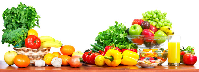 Fruits and vegetables isolated white background.