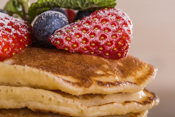 Homemade pancakes with berries and fruit