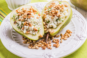 Breakfast of pears with cheese