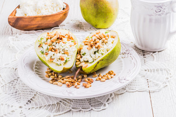 Breakfast of pears with cheese