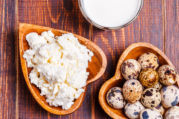 Quail eggs, cottage cheese, milk