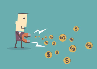 Businessman using magnet to attracts money,vector illustration e