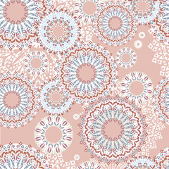 vector pink seamless pattern with mandalas
