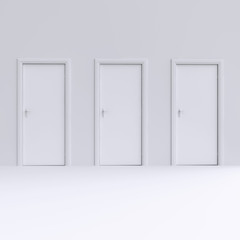 Wall with three doors. 3d illustration.