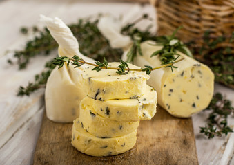 Butter with thyme and rosemary lemon zest.