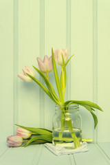 Still life image of Spring flowers with Instagram style cross pr