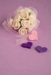hearts and flower on purple
