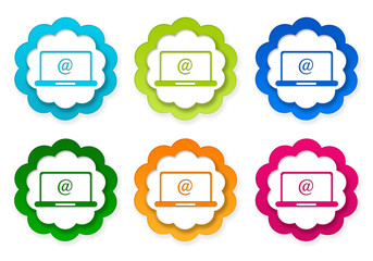 Set of colorful stickers icons with computer symbol