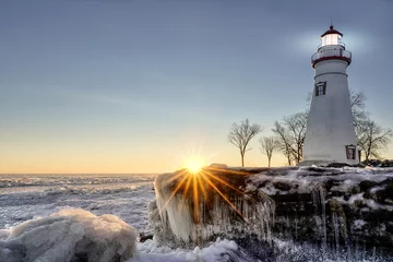 Foto auf Alu-Dibond Marblehead-Leuchtturm-Winter-Sonnenaufgang © Michael Shake