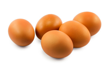 five eggs isolated on white background